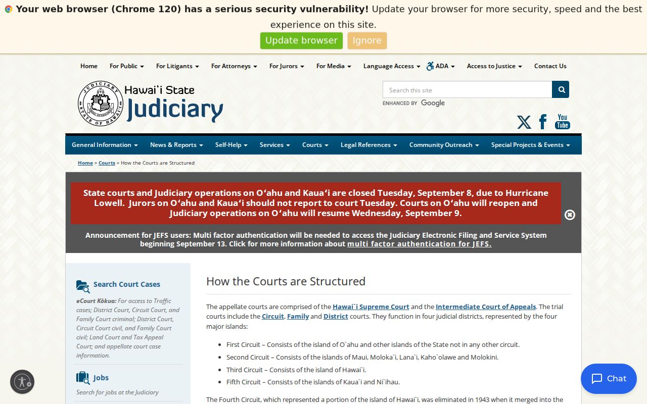 Hawaiʻi Judiciary court hierarchy used for Kalawao County warrant routing