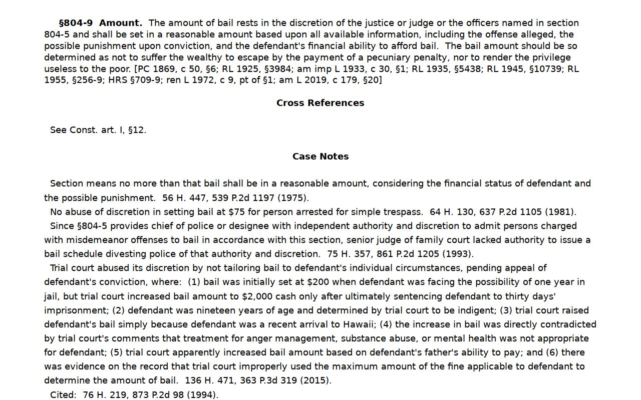 Kalawao County bench warrant bail framework
